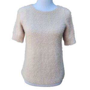 LOFT Petite Light Pink Knit Blouse Short Sleeve Tie-Back 459836 Fuzzy Blush